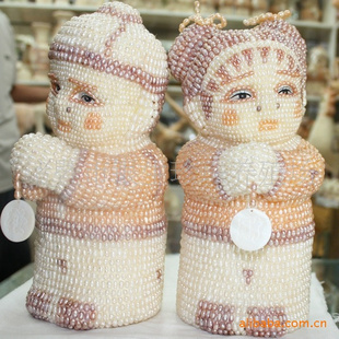 天然淡水珍珠工藝品金童玉女